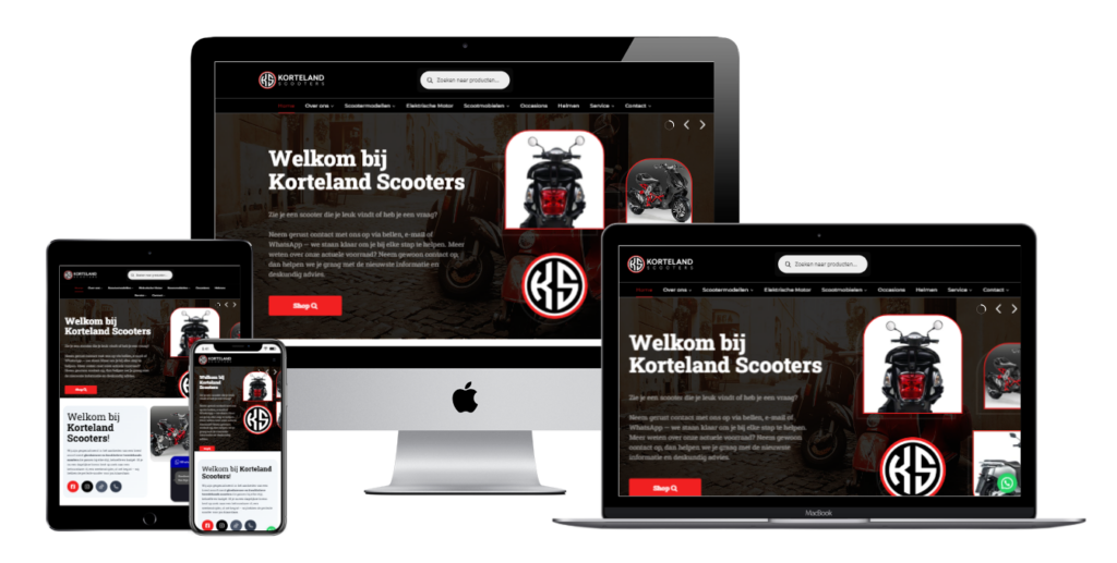 Webshop van Korteland Scooters op laptop en telefoon