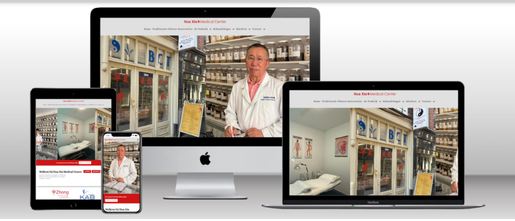 Website van Hua Xia Chinese Medical Center op laptop, tablet en telefoon