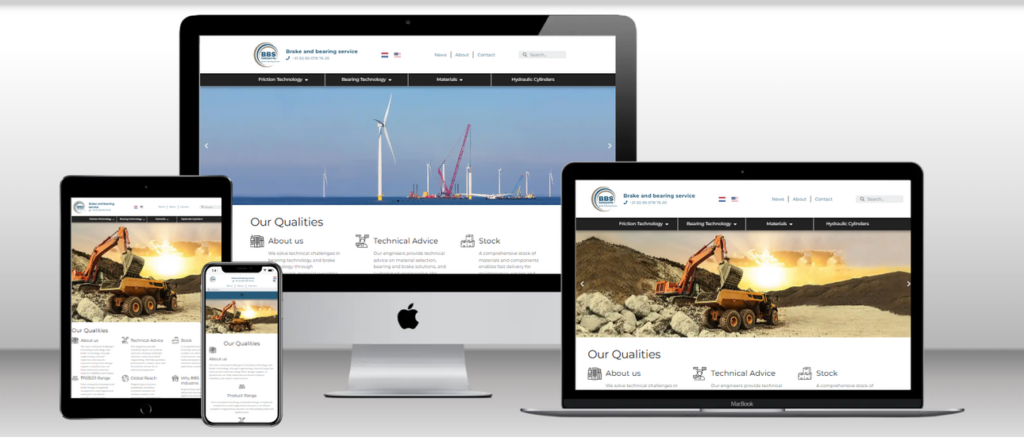 Website van BBS Industrie op laptop, tablet en telefoon