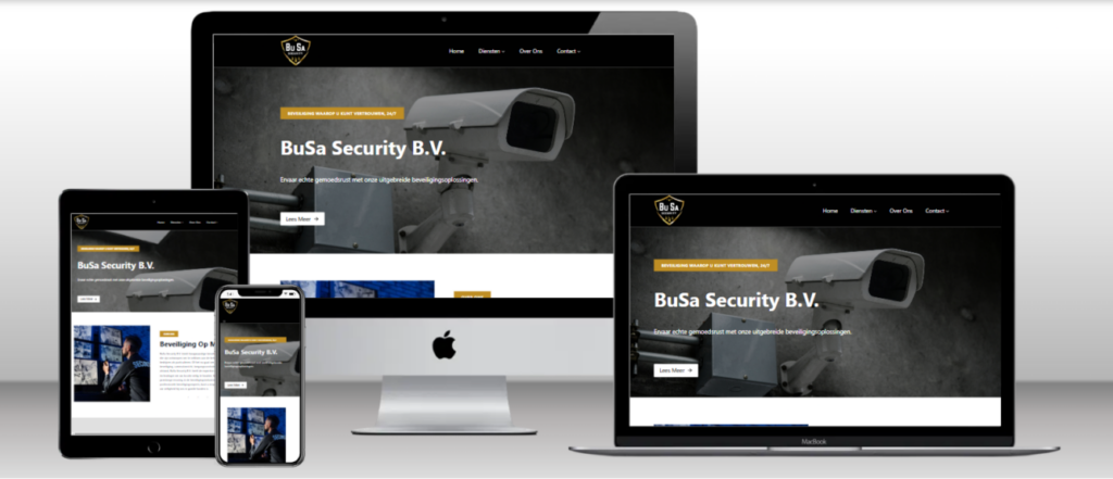 Website van BuSa Security op laptop, tablet en telefoon