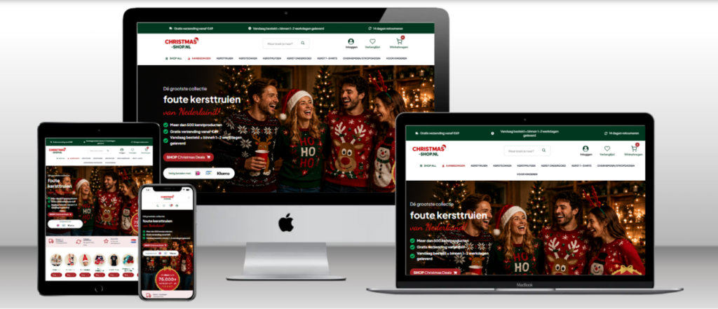 Webshop van Christmas-shop.nl op laptop, tablet en telefoon