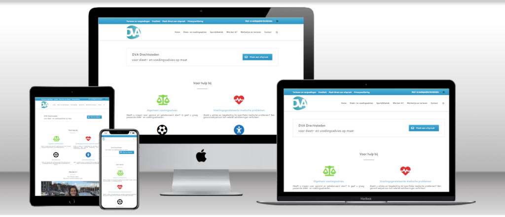 Website van DVA Drechtsteden op laptop, tablet en telefoon