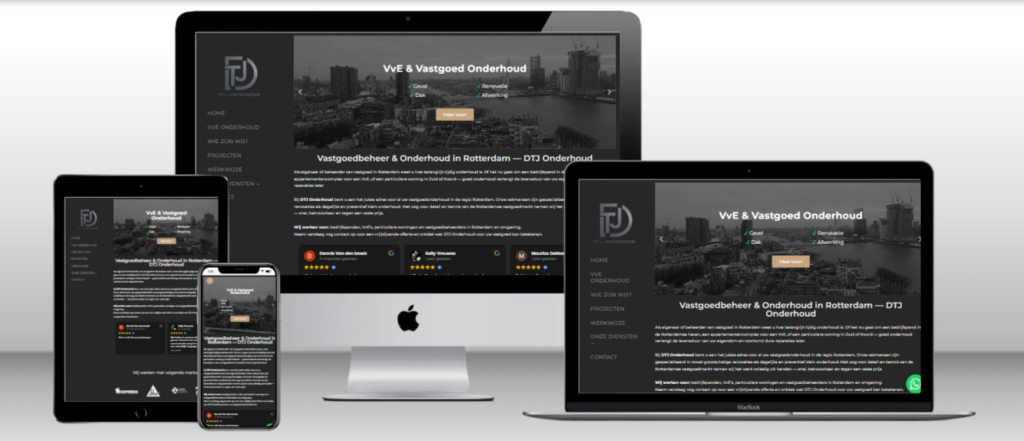 Website van DTJ Onderhoud op laptop, tablet en telefoon