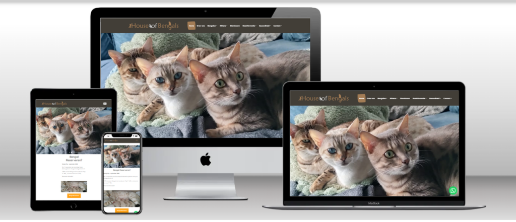 Website van House of Bengals op laptop, tablet en telefoon