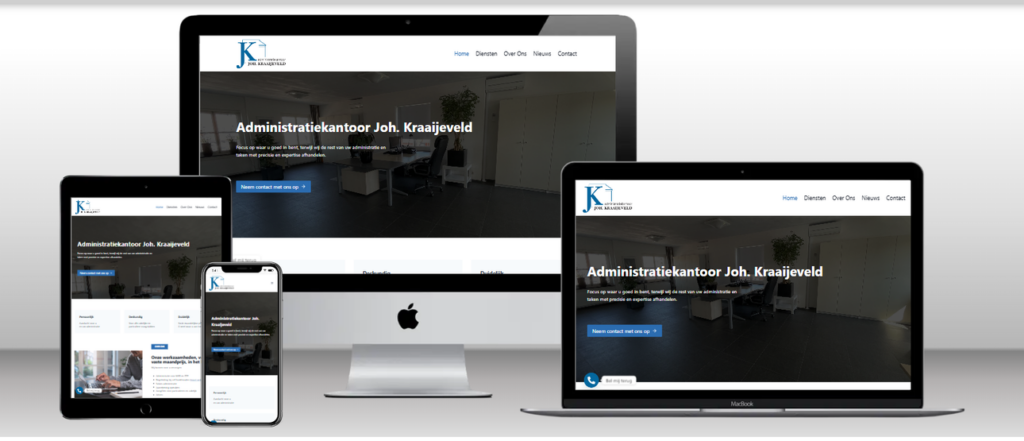 Website van Joh. Kraaijeveld op laptop, tablet en telefoon
