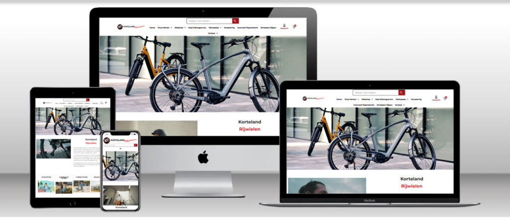 Webshop van Korteland Rijwielen op laptop, tablet en telefoon