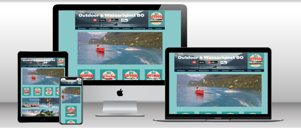 Website van Outdoor & Wassersport BO op laptop, tablet en telefoon