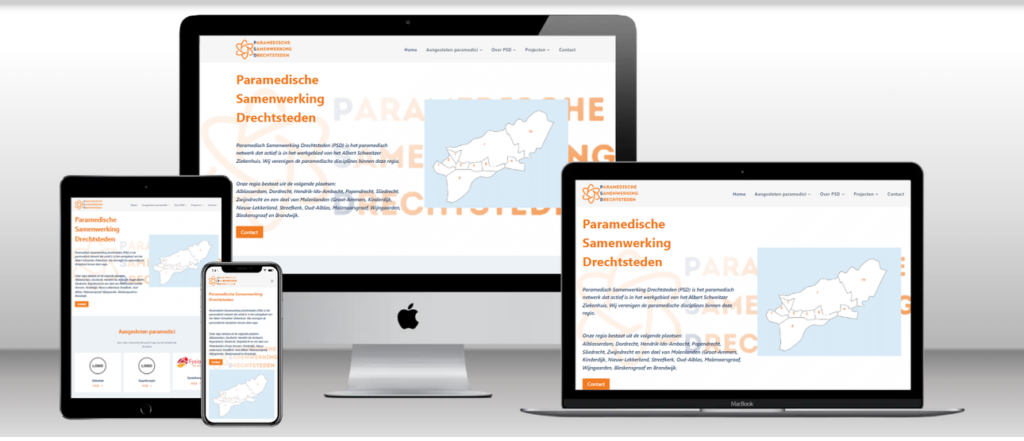 Website van Paramedische Samenwerking Drechtsteden op laptop, tablet en telefoon