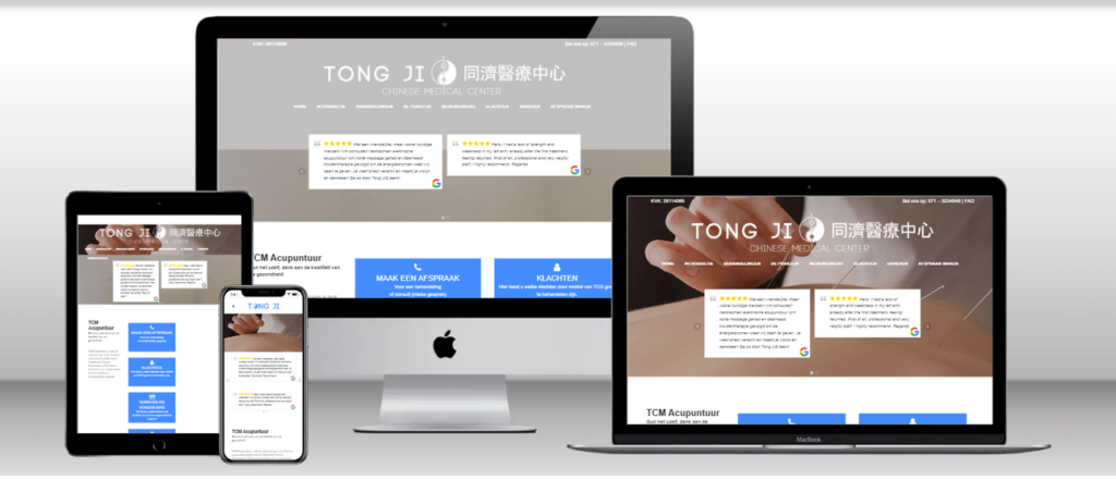 Website van Tong Ji Chinese Medical Center op laptop, tablet en telefoon
