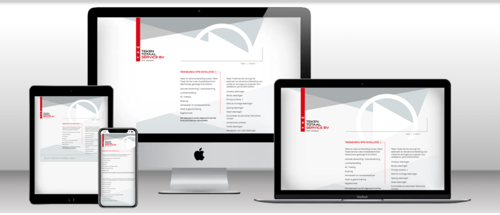 Website van Teken Totaal Service BV op laptop, tablet en telefoon