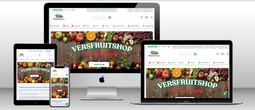 Webshop van Versfruitshop op laptop, tablet en telefoon