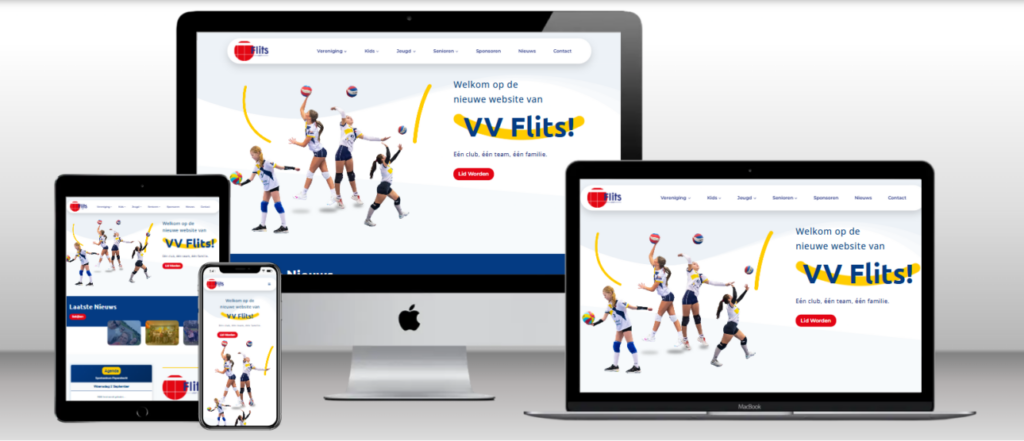 Website van VV Flits op laptop, tablet en telefoon